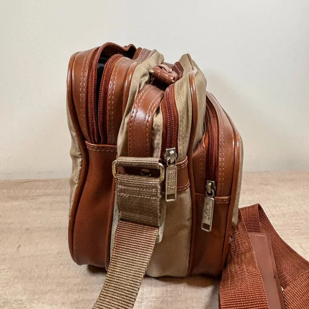 Vintage Coaster Camera Bag Beige/Brown Model S3TN with Shoulder Strap